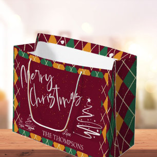 Argyle Red Grönt Elegant Script God jul