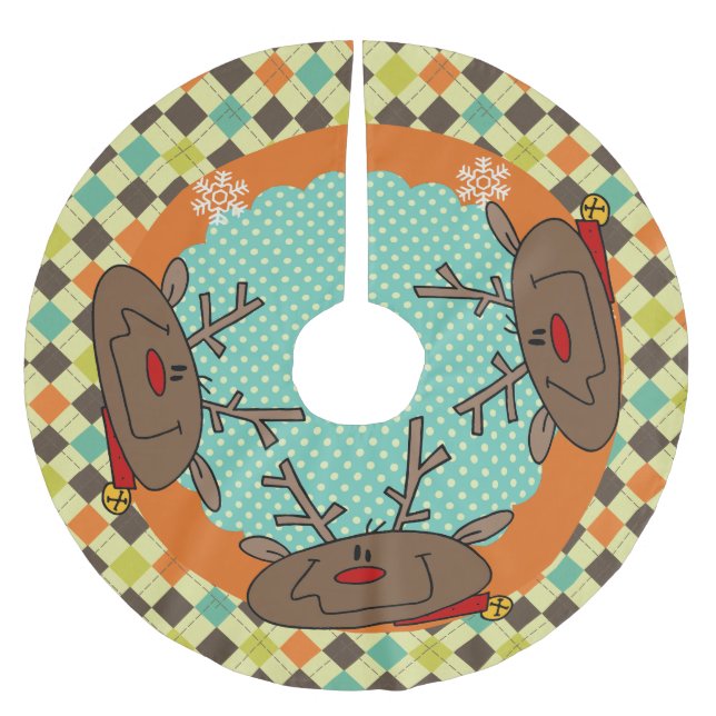 Argyle Reindeer Helgdag Träd Skirt Julgransmatta Borstad Polyester (Framsidan)