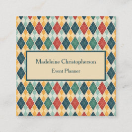 Argyle Retro Harlequin Red Green Template Fyrkantigt Visitkort