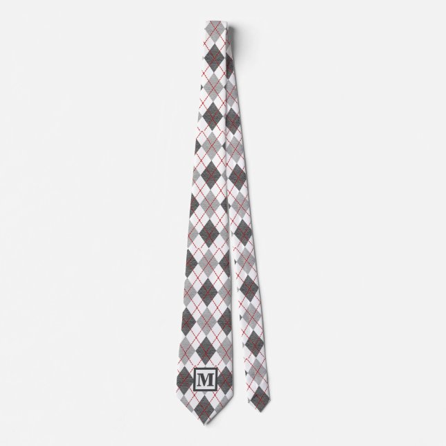 Argyle-rutigt mönster i rött, grått och silver med slips (Framsida)