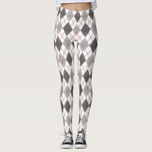 Argyle-rutigt rött grått silver leggings