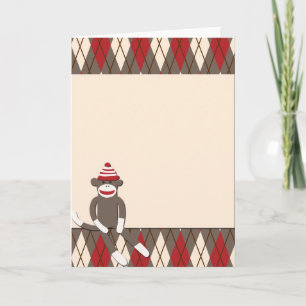 Argyle sock monkey helgkort