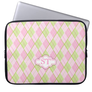 Argyle stil mönster rosa mongram bärbar dator fodr laptop sleeve