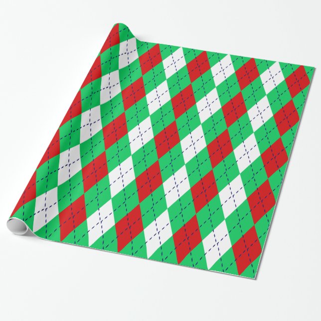 Argyle XL Emerald Grönt Navy Blue Wht Presentpapper (Utrullad)