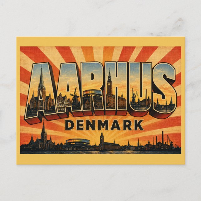 Århus Danmark Katedral Stadssiluett Vykort (Framsida)
