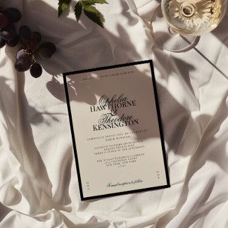 Aria | Black and Beige Minimal Elegant Wedding  Inbjudningar