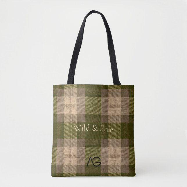 Aria G Olive & Wheat Rustic Plaid Pattern  Vol 70 Tygkasse (Framsida)