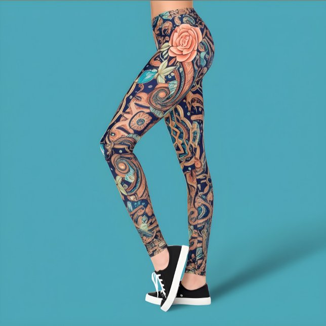 Aria Grace Elegant Cobalt Rosewood Boho Leggings (Skapare uppladdad)