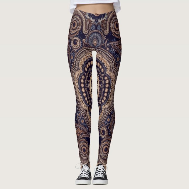 Aria Grace Indigo Marigold Paisley Gobeläng Leggings (Framsida)