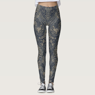 Aria Grace Navy Peony Paisley Heritage Tapestry Leggings