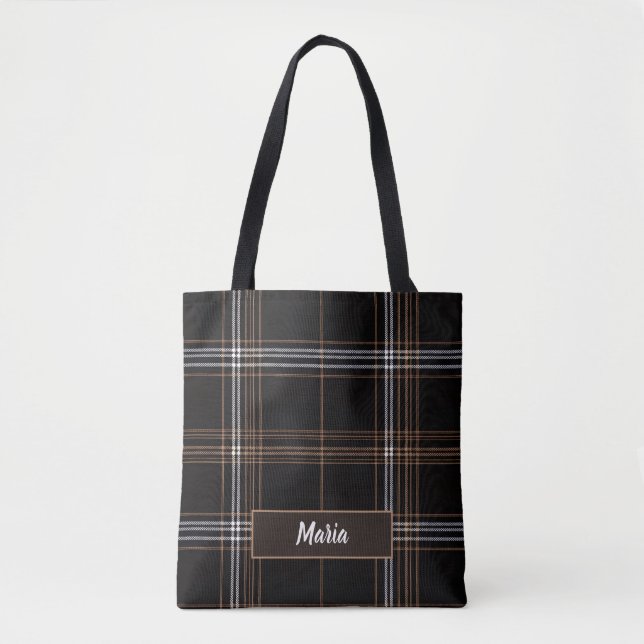 Aria Grace Urban Copper Grid Plaid Pattern Name Tygkasse (Framsida)