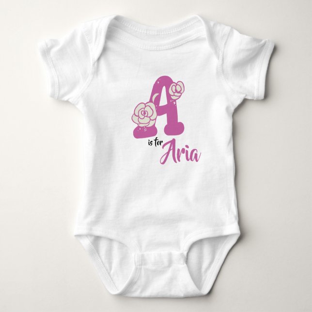 Aria Namn Baby Outfit Brev A Romper Blommigt T Shirt (Framsida)