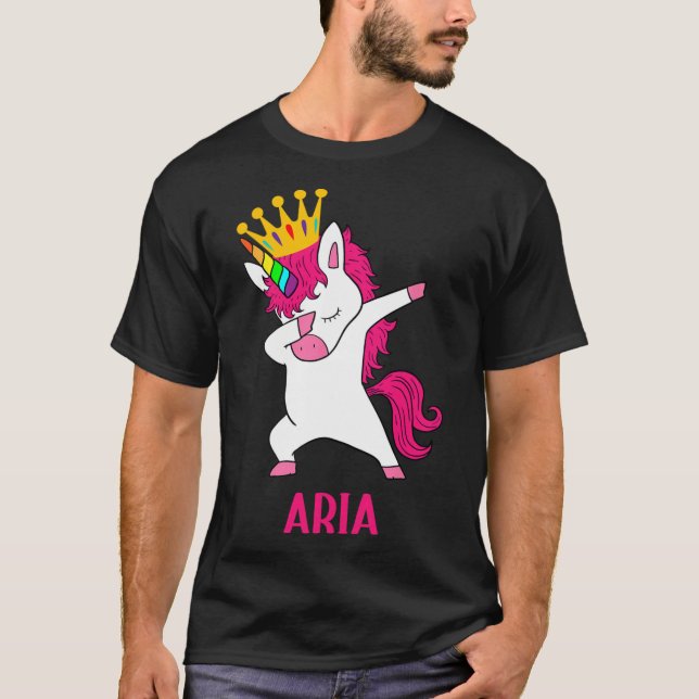 ARIA Personlig Dabbing Unicorn Queen T-Shirt (Framsida)