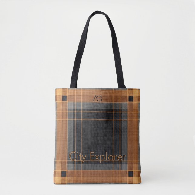 Aria Urban Copper Grid Plaid Pattern City Explorer Tygkasse (Framsida)