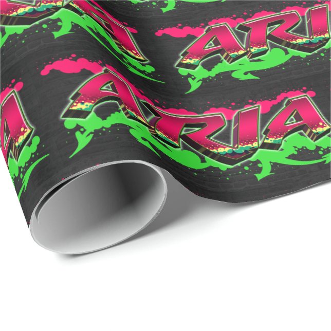 Aria Vorname Name Graffiti red green Presentpapper (Rullad Hörn)