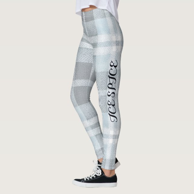 AriaGrace Silver Frost Winter Plaid Pattern Vol 24 Leggings (Vänster)