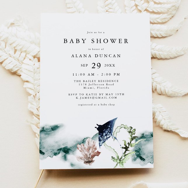 ARIEL Tropical Ocean Coral Manta Ray Baby Shower Inbjudningar (Skapare uppladdad)