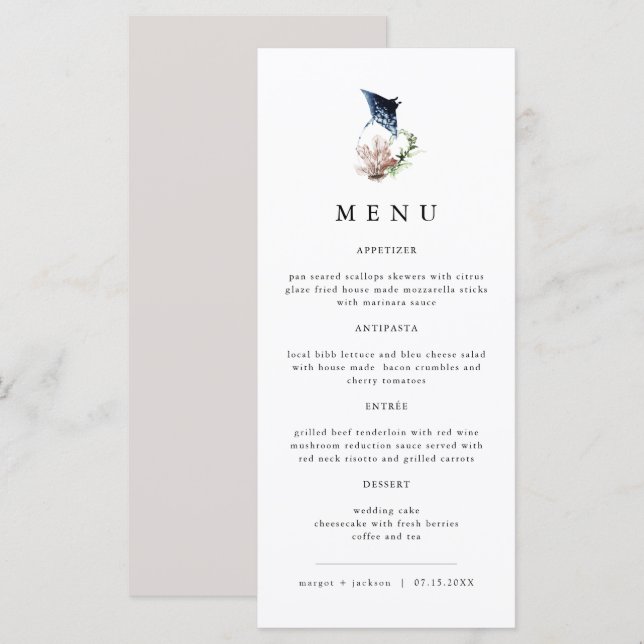 ARIEL Tropical Ocean Coral Manta Ray Beach Menu Meny (Fram/baksida)