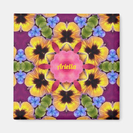 ARIELLA ~ Abstrakt Pansy ~ Rosa Blue Lila Gult Magnet