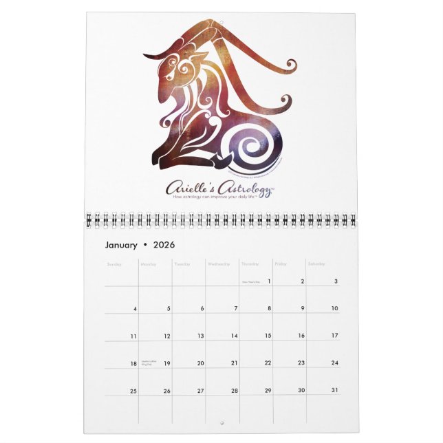 Arielles Astrology-Anpassningsbar-tryckt kalender (Jan 2026)