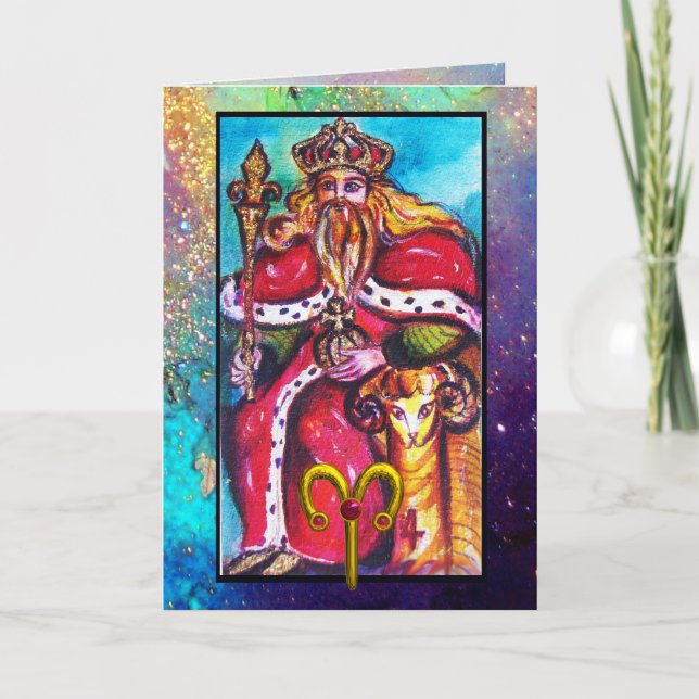ARIER,EMPEROR TAROT ASTROLOGY ZODIAC BIRTHDAY KORT (Framsida)