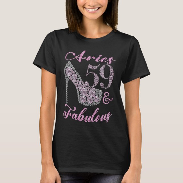 Aries 59 & Fabulously Sparkly High Heels 59th Happ T Shirt (Framsida)