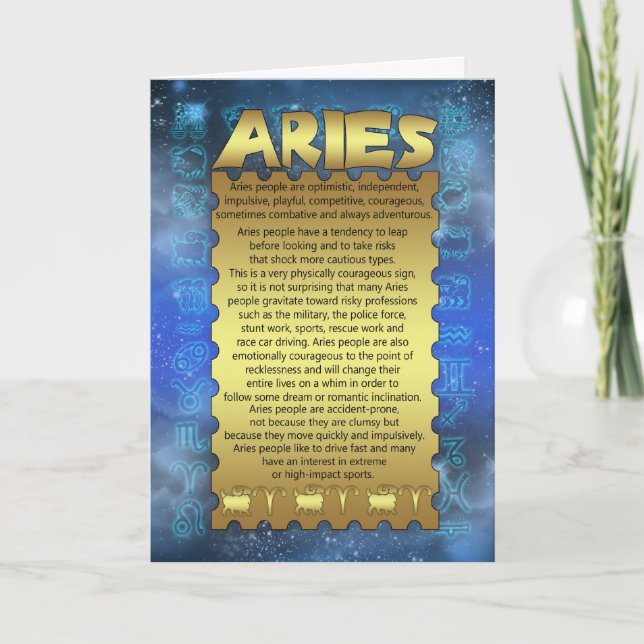 Aries Birday Card - Zodiac Birthday Card - Aries Kort (Framsida)