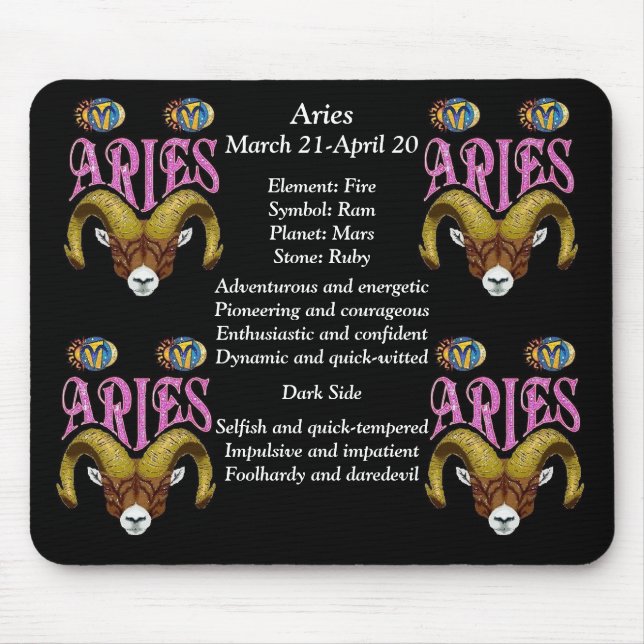 Aries Birth Sign Zodiac Mouse Pad Musmatta (Framsidan)