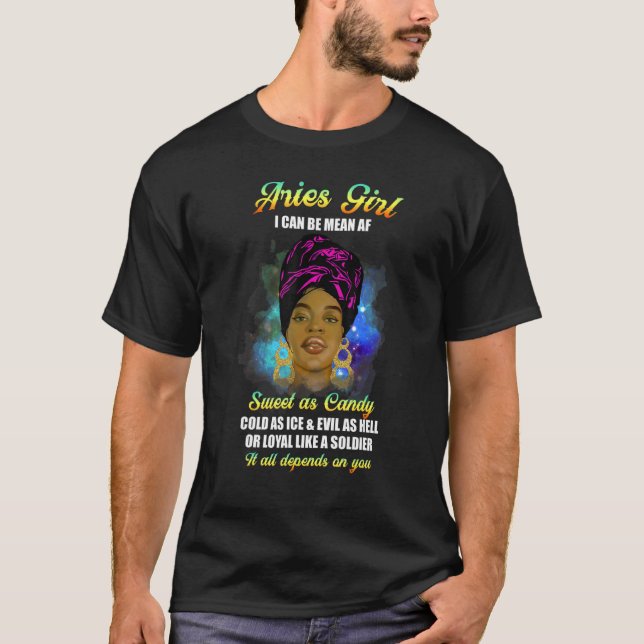 Aries Black Afro Girl Zodiac Horoscope Mars April T Shirt (Framsida)