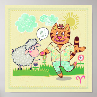 Aries Cat Zodiac Nursery Print Poster