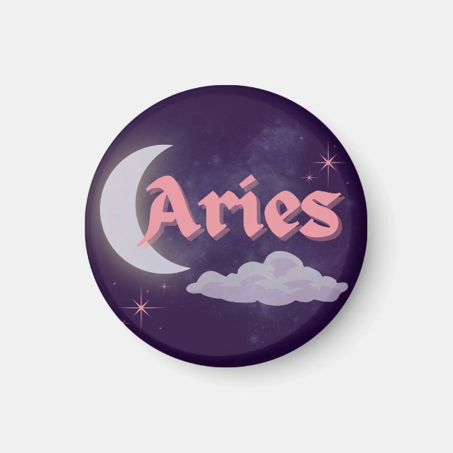 Aries Celestial Aesthetic Måne Cloud Stars design Magnet (Framsidan)