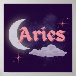 Aries Celestial Måne Cloud Stars Astrology Art Poster