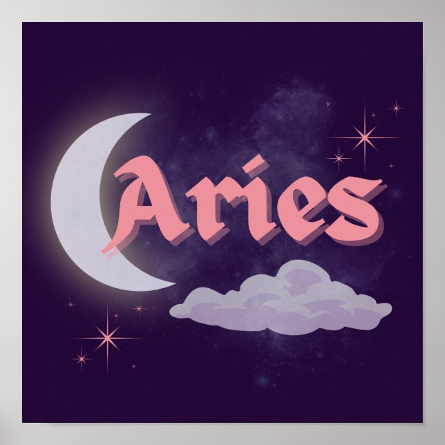 Aries Celestial Måne Cloud Stars Astrology Art Poster (Framsidan)