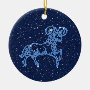 Aries Constellation and Zodiac Sign med Stars Cer Julgransprydnad Keramik
