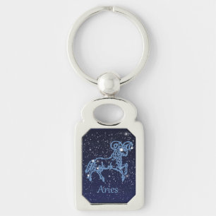Aries Constellation and Zodiac Sign with Stars Rektangulärt Silverfärgad Nyckelring