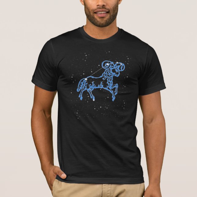 Aries Constellation and Zodiac Sign with Stars T Shirt (Framsida)