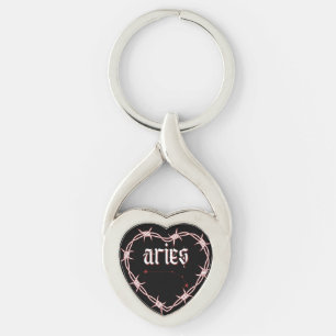 Aries Constellation Gothic Aesthetic Barbed Wire Twisted Heart Silverfärgad Nyckelring