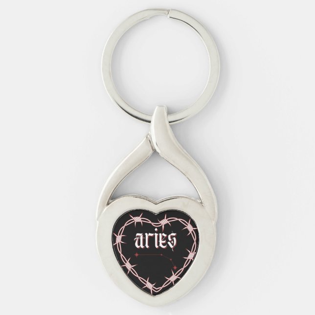 Aries Constellation Gothic Aesthetic Barbed Wire Twisted Heart Silverfärgad Nyckelring (Framsidan)