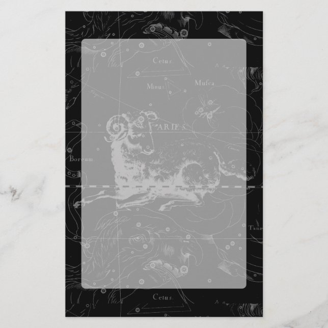 Aries Constellation Hevelius Vintage on Black Brevpapper (Framsida)