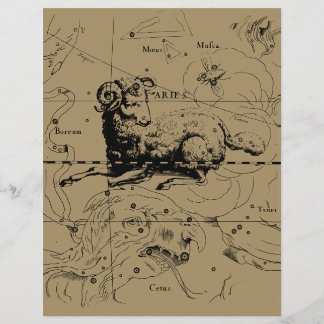 Aries Constellation Karta Hevelius circa 1690 Reklamblad (Framsidan)