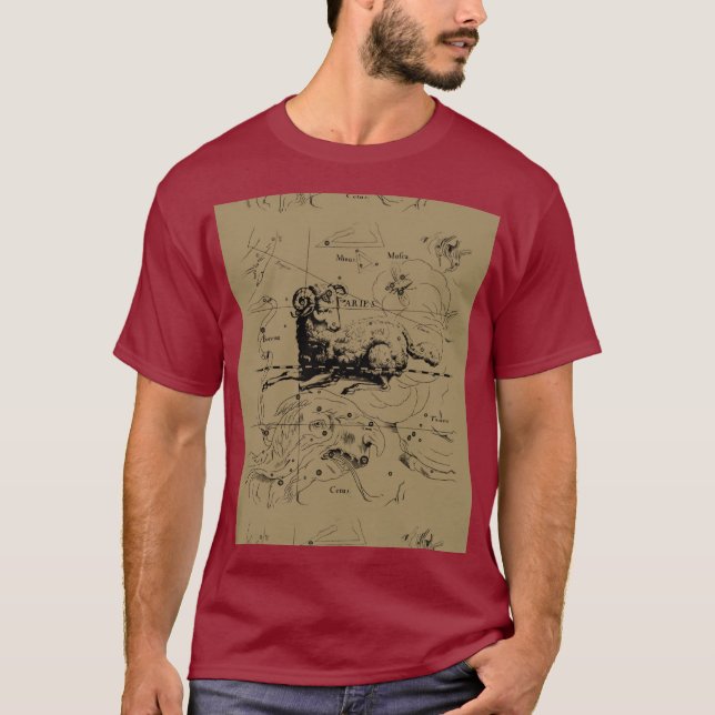 Aries Constellation Karta Hevelius circa 1690 Tee Shirt (Framsida)