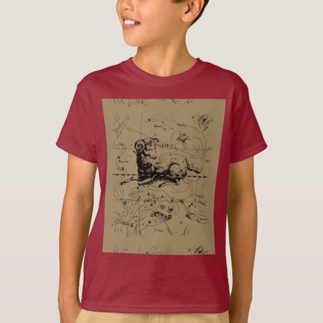 Aries Constellation Karta Hevelius circa 1690 Tee Shirt (Framsida)