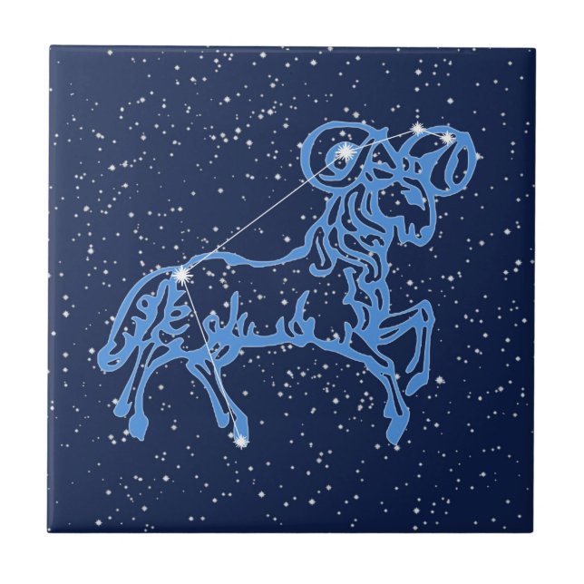 Aries Constellation och Sol Sign med Stars Cerami Kakelplatta (Framsidan)