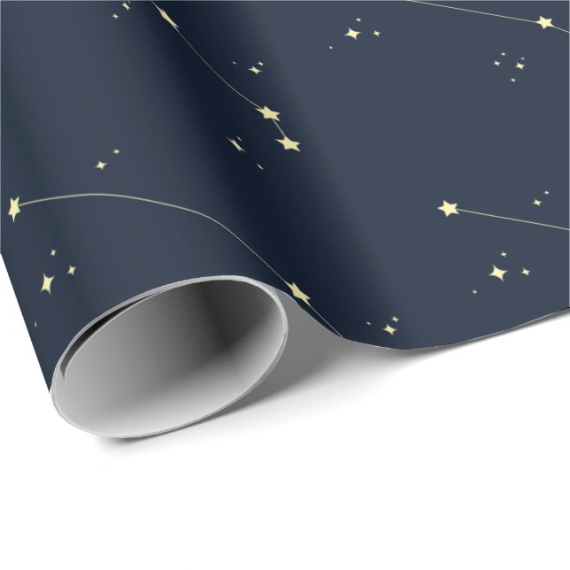 Aries Constellation Stars Mörk Navy Blue Seamless Presentpapper (Rullad Hörn)