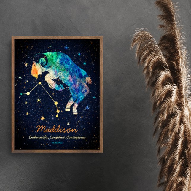 Aries Constellation Zodiac Watercolor Stars Galaxy Poster (Skapare uppladdad)