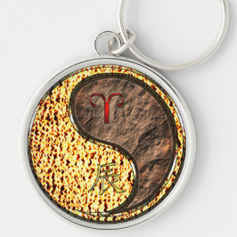 Aries & Earth Dragon Rund Silverfärgad Nyckelring