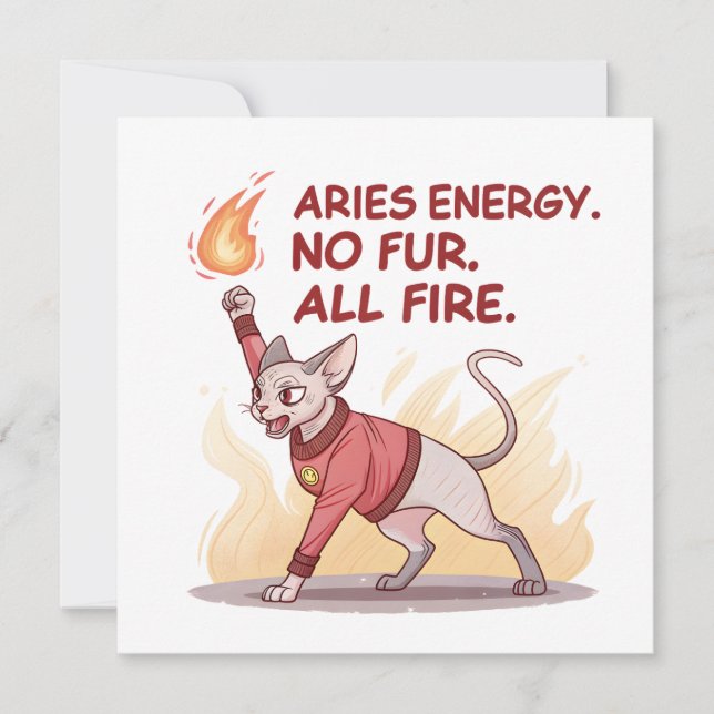 Aries Energy Sphynx Cat Fire Illustration Julkort (Framsida)
