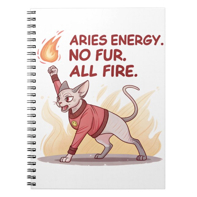 Aries Energy Sphynx Cat No Fur All Fire Art Anteckningsbok (Framsidan)