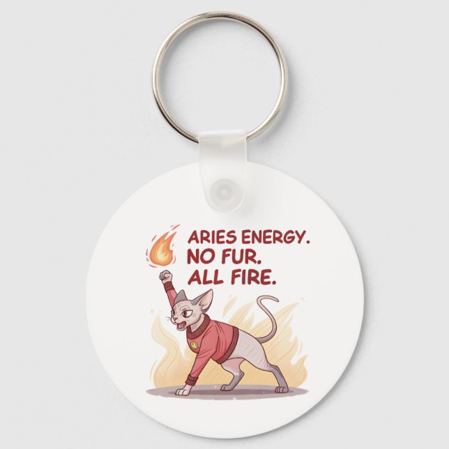 Aries Energy Sphynx Cat No Fur All Fire Art Nyckelring (Framsida)
