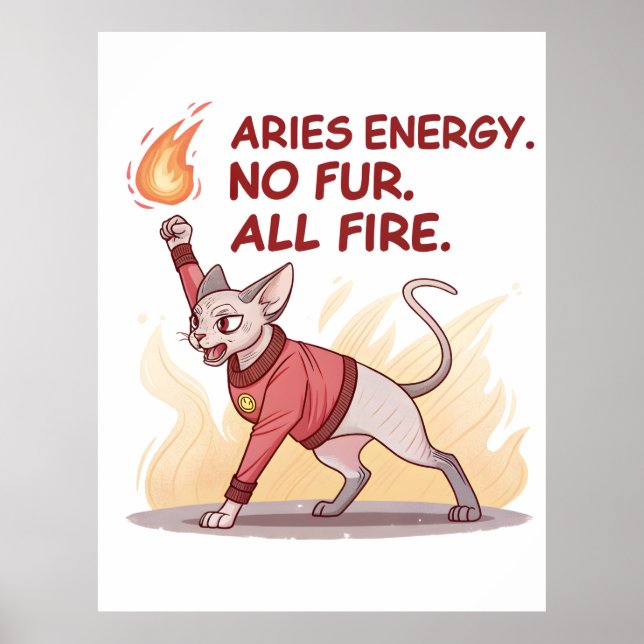 Aries Energy Sphynx Katt Utan Päls Allt Eld Konst Poster (Framsidan)